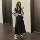 Long-sleeve Zebra Print Top / Midi A-line Overall Dress