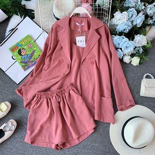Set: Button Blazer + Plain Camisole + Shorts