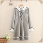 Gingham Lace-up Long-sleeve Dress As Shown In Figure - One Size