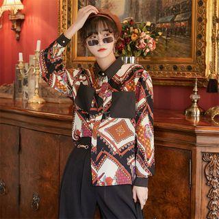 Long-sleeve Printed Color Block Shirt