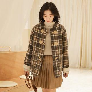 Plaid Toggle Coat Brown & White - One Size