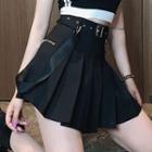 Chain Strap Pleated Mini A-line Skirt