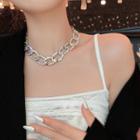 Rhinestone Choker Rhinestone & Thick Chain Necklace - Silver - One Size