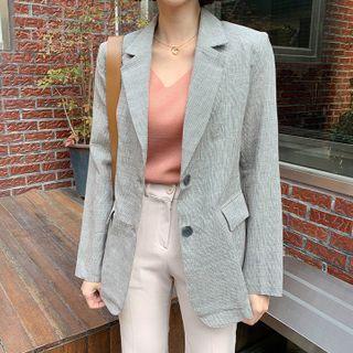Single-breasted Linen Checked Blazer