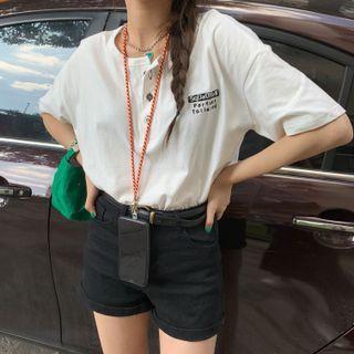 Short-sleeve Letter Embroidered T-shirt Off-white - One Size