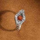 Lotus Leaf Faux Gemstone Sterling Silver Ring 1pc - Silver & Brown - One Size