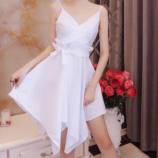 Spaghetti-strap A-line Cocktail Dress With Sash