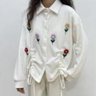 Floral Embroidered Drawstring Shirt