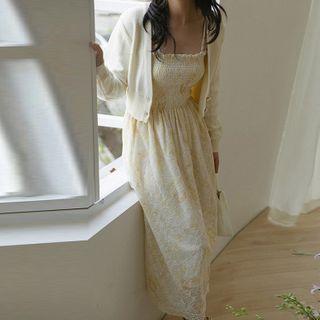 Plain Long-sleeve Knitted Cardigan / Dress