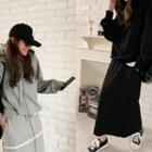 Set: Hoodie + Seam-trim Long Skirt