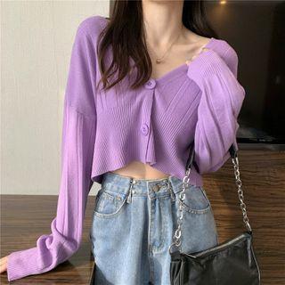 Cropped Buttoned V-neck Cardigan