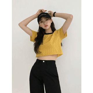 Contrast-trim Stripe Cropped T-shirt