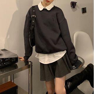 Plain Sweatshirt Sweatshirt - With Lining - Gray - One Size