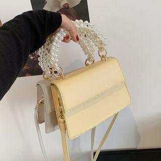 Faux Perl Strap Flap Crossbody Bag