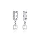 Sterling Silver Elegant Personality Geometric Cubic Zirconia Earrings With White Imitation Pearls Silver - One Size