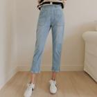 Patch-pocket Seam-trim Baggy Jeans