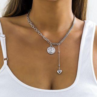 Embossed Disc Heart Pendant Alloy Necklace