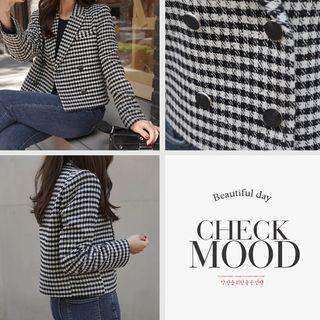 Double-button Checked Tweed Blazer Black - One Size