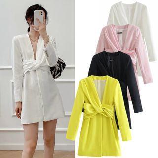 Long-sleeve V-neck Mini Blazer Dress