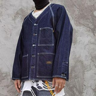 Denim V-neck Single-breasted Jacket