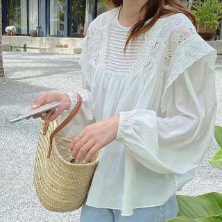 Long-sleeve Eyelet Lace Panel Blouse