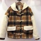 Panel-sleeve Plaid Button Coat