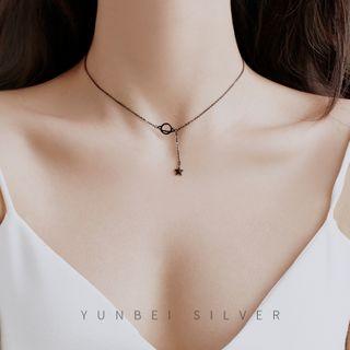 925 Sterling Silver Star Pendant Choker Black - One Size