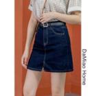 High-waist Stitched Denim Mini Skirt