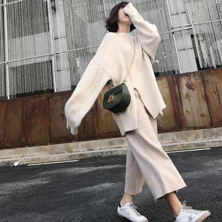 Side Slit Sweater / Cropped Wide-leg Pants / Set