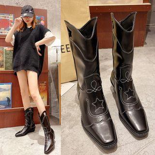 Block Heel Mid Calf Cowboy Boots