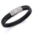 Embossed Stainless Steel Braided Leather Bracelet As Shown In Figure - One Size