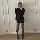 Puff-sleeve Turtle-neck Minidress