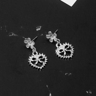 Rhinestone Flower Heart Dangle Earring 1 Pair - Silver - One Size
