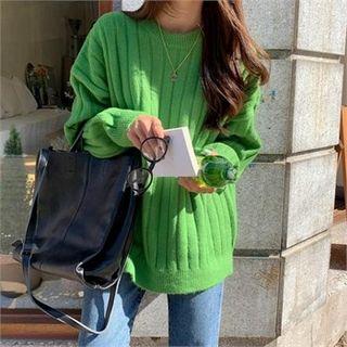 Round-neck Ribbed Loose-fit Knit Top