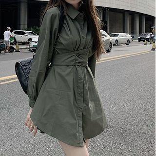 Tie-waist Mini A-line Shirtdress / Shorts