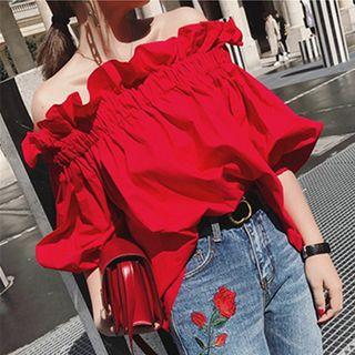3/4-sleeve Off Shoulder Frill Trim Top