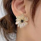 Rhinestone Flower Ear Stud 1 Pair - 925 Silver Needle - One Size