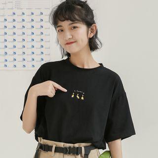Duck Print Short-sleeve T-shirt Black - One Size