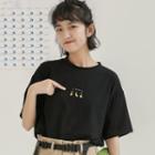 Duck Print Short-sleeve T-shirt Black - One Size