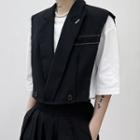 Notch Lapel Double-breasted Cropped Vest Black - One Size