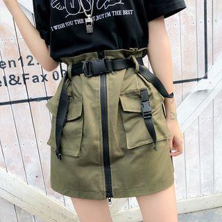 Buckled Zip-up A-line Cargo Skirt