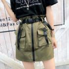 Buckled Zip-up A-line Cargo Skirt