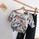 Short-sleeve Cropped Floral Top White - One Size