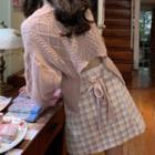Tie-back Sweater / Plaid Mini A-line Skirt
