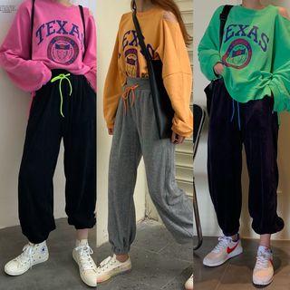Printed Long-sleeve T-shirt / Drawstring Harem Pants