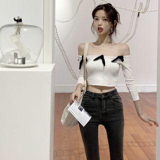 Off-shoulder Bow-accent Cropped Top