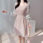 Shimmer-sleeve Flared Tweed Dress