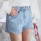 High-rise Cutout-hem Denim Shorts