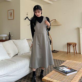 Plus Size Belted Herringbone Long Overall Dress