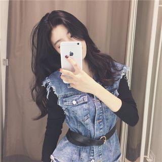 Slim-fit Denim Vest With Belt